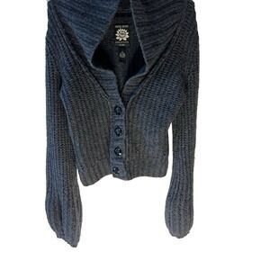 Vtg Y2K Lucky‎ Brand Wool Blend Cropped Oversized Cardigan Women XS Gray Preppy